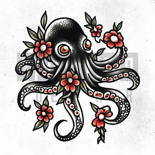 traditional octopus tattoo idea design stencil png