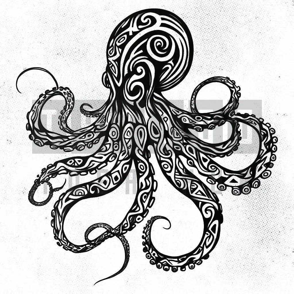 tribal octopus tattoo idea design stencil png