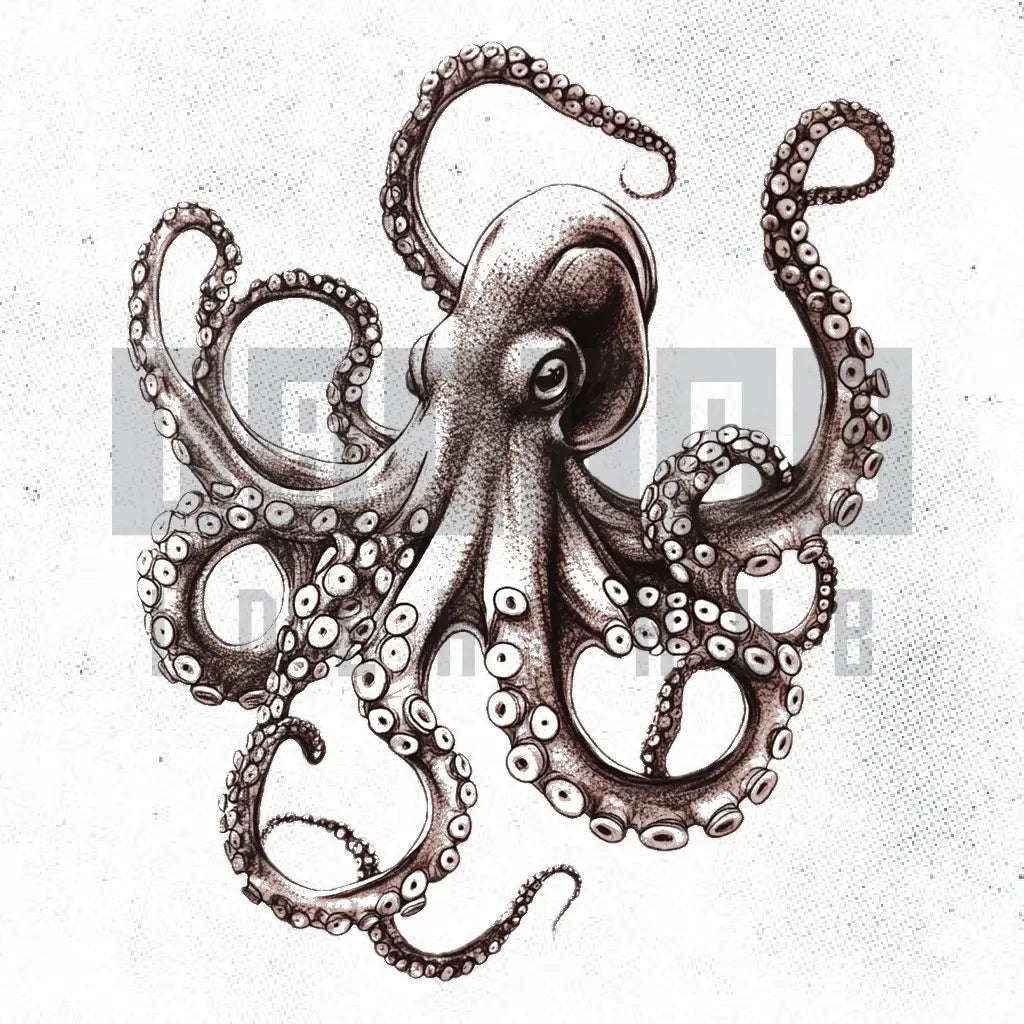 black and grey octopus tattoo idea design stencil png