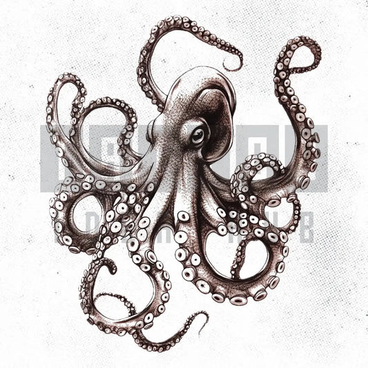 black and grey octopus tattoo idea design stencil png