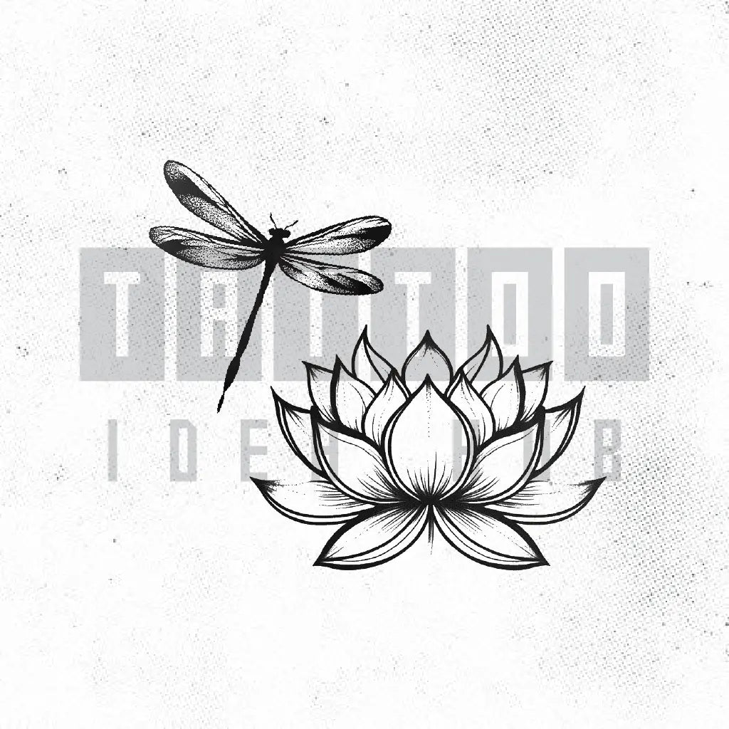 dragonfly and lotus flower tattoo idea design stencil png