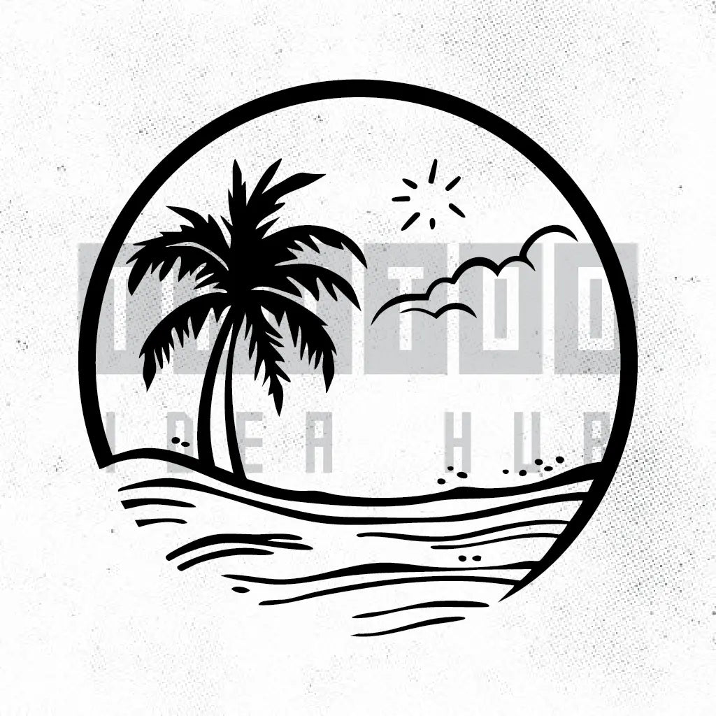 palm tree wave sun tattoo idea design stencil png