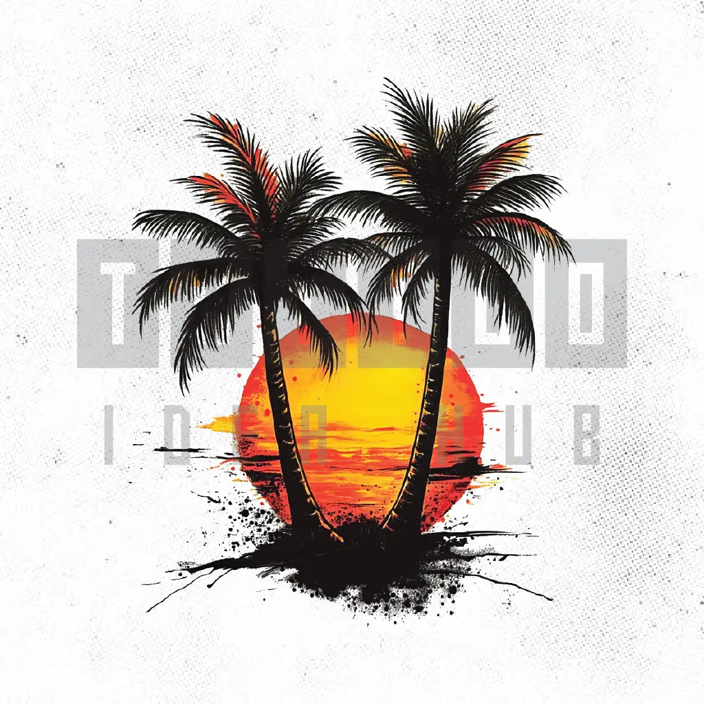 palm tree sunset tattoo idea design stencil png