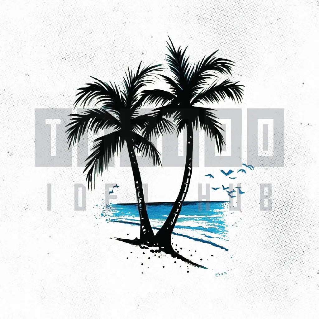 palm tree beach tattoo idea design stencil png