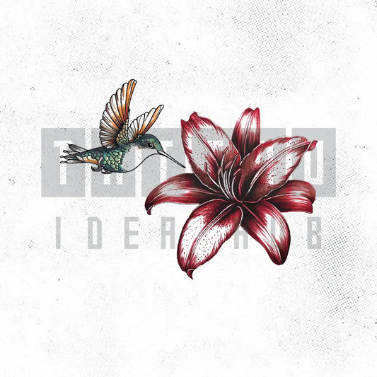 hummingbird and lily tattoo idea design stencil png