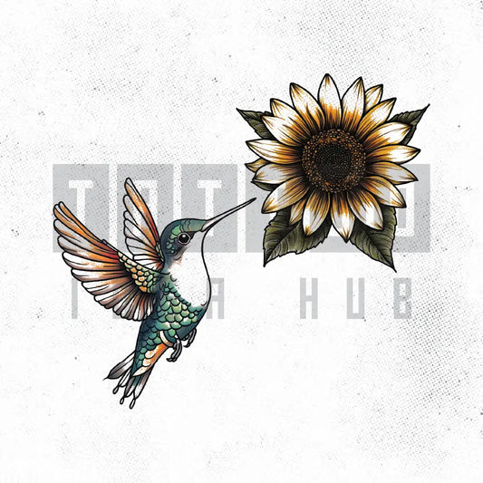 sunflower and hummingbird tattoo idea design stencil png