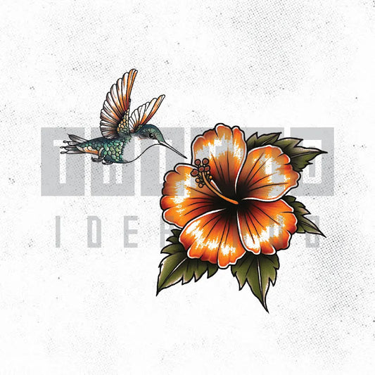 hibiscus and hummingbird tattoo idea design stencil png