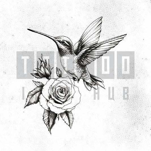 hummingbird and rose tattoo idea design stencil png