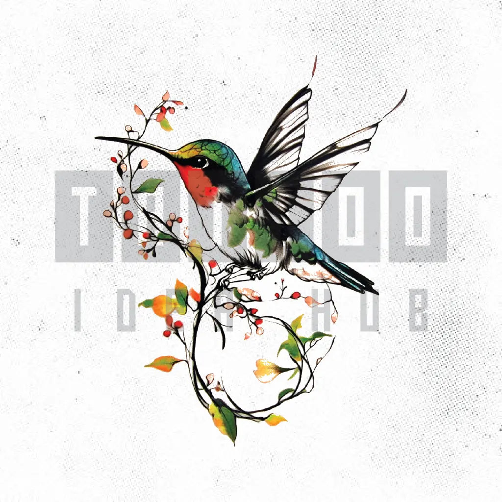 colorful hummingbird tattoo idea design stencil png