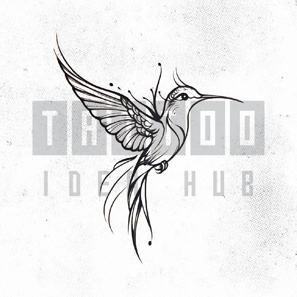 fine line hummingbird tattoo idea design stencil png