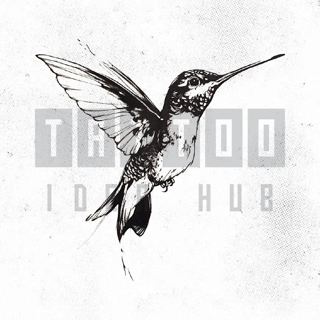 black and white hummingbird tattoo idea design stencil png