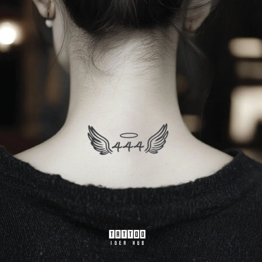 444 angel number neck temporary tattoo idea design