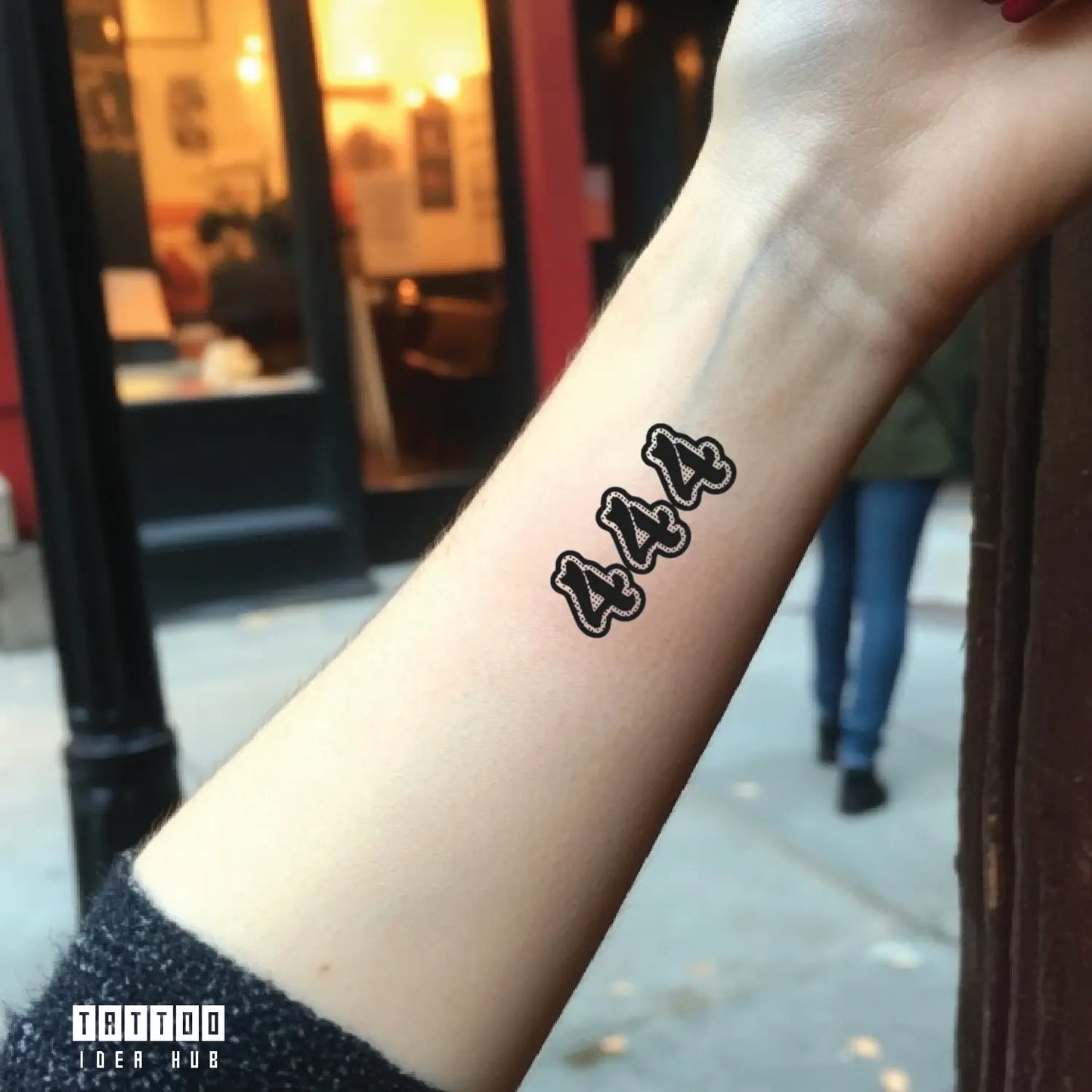 444 old english font wrist temporary tattoo idea design