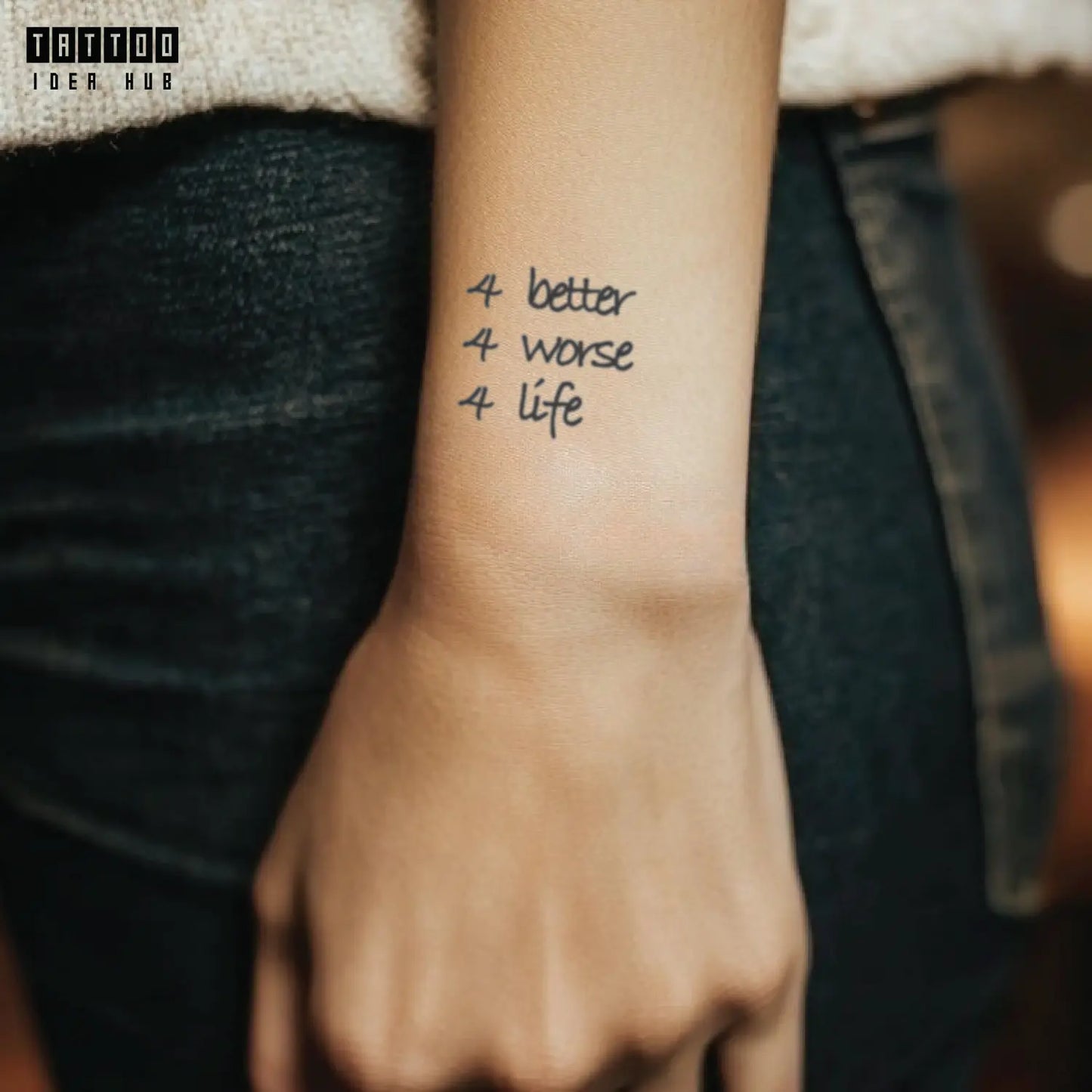 444 forever for life wrist temporary tattoo idea design: 4 better, 4 worse, 4 life