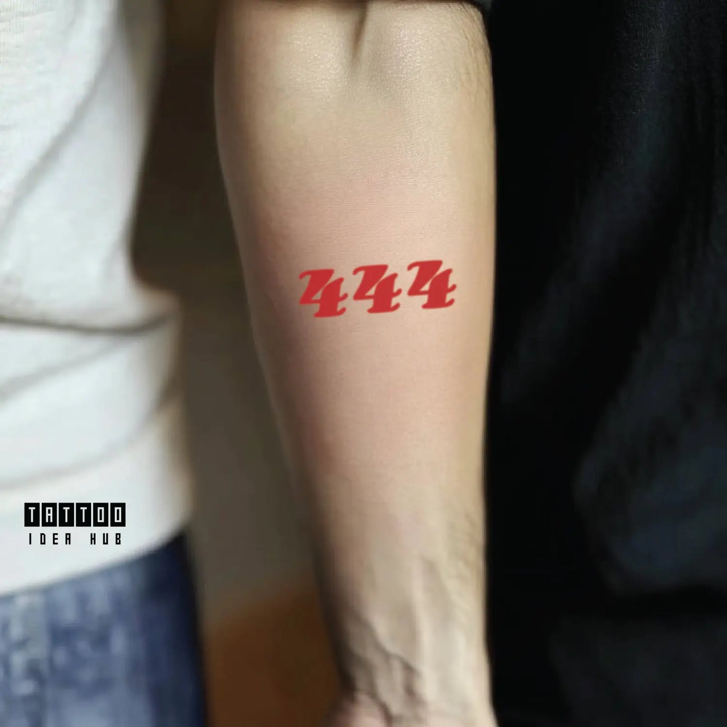 444 red forearm temporary tattoo idea design