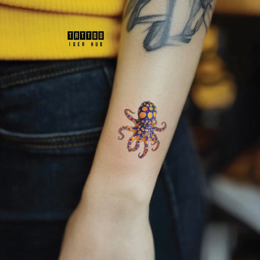 blue ringed octopus forearm temporary tattoo idea design