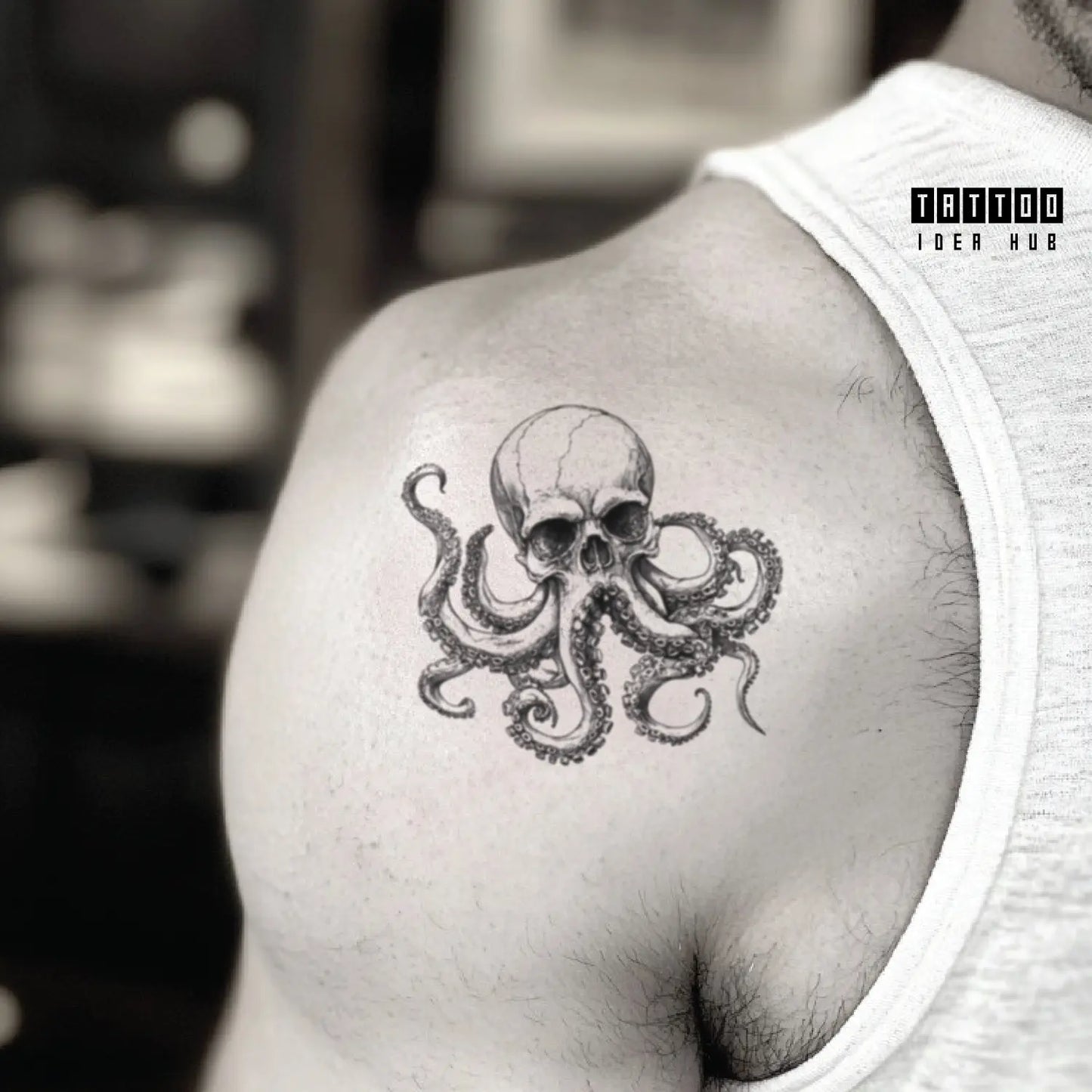 skull octopus shoulder temporary tattoo idea design