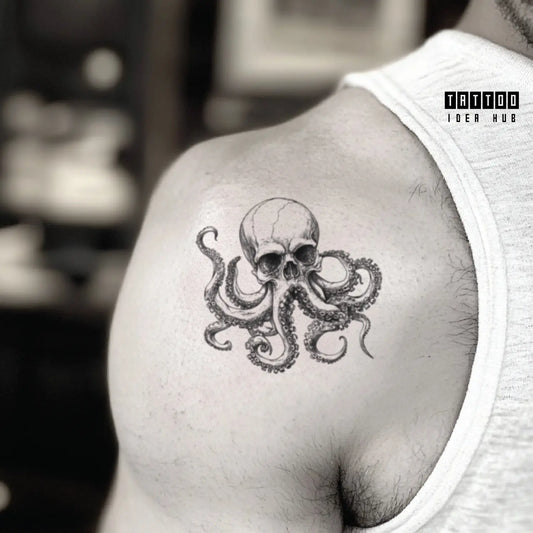 skull octopus shoulder temporary tattoo idea design