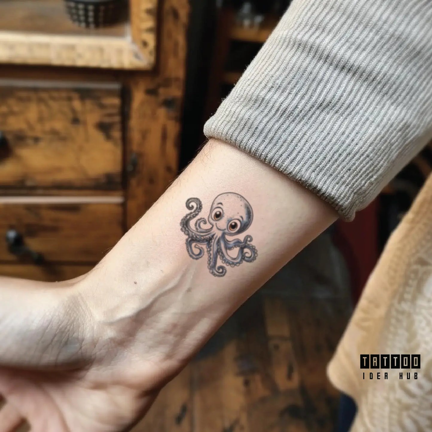 cute octopus wrist temporary tattoo idea design