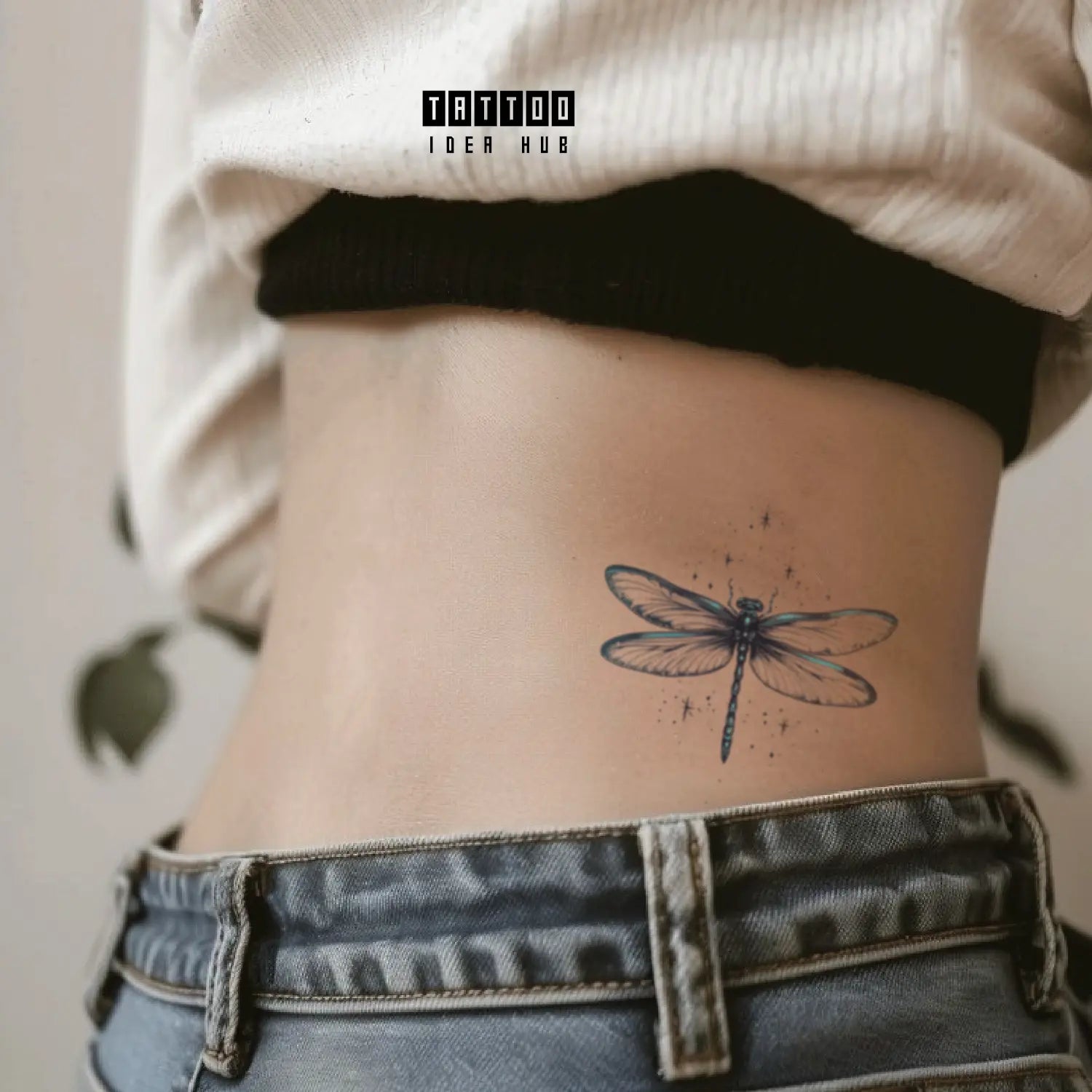 mystical dragonfly waist temporary tattoo idea design