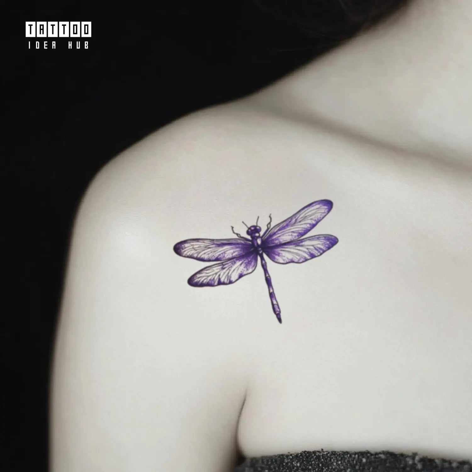 purple dragonfly shoulder temporary tattoo idea design