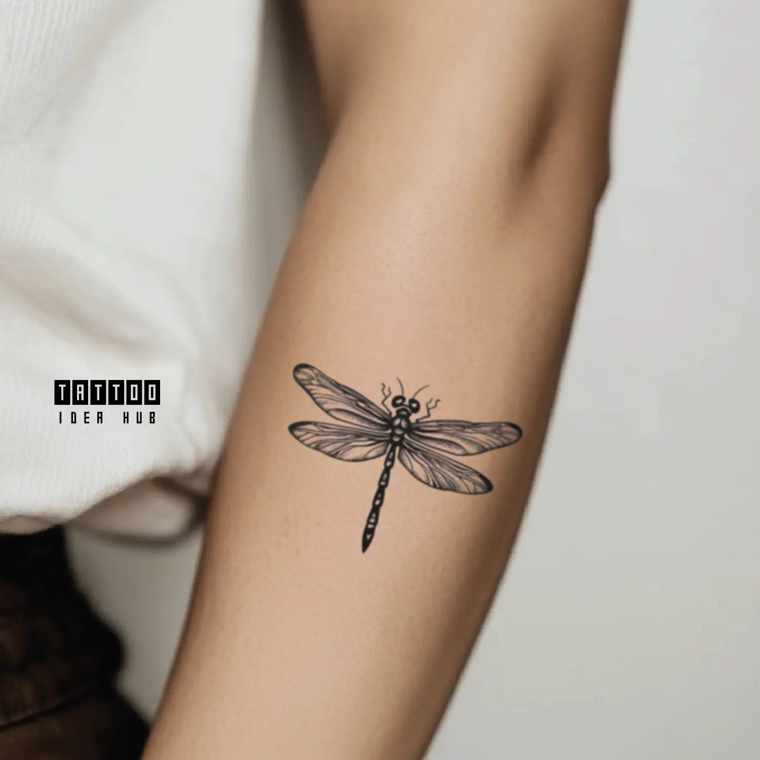 realistic dragonfly forearm temporary tattoo idea design