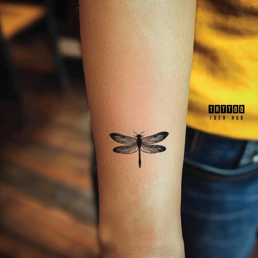 small dragonfly forearm temporary tattoo idea design