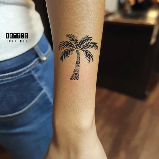 tribal palm tree forearm temporary tattoo idea design