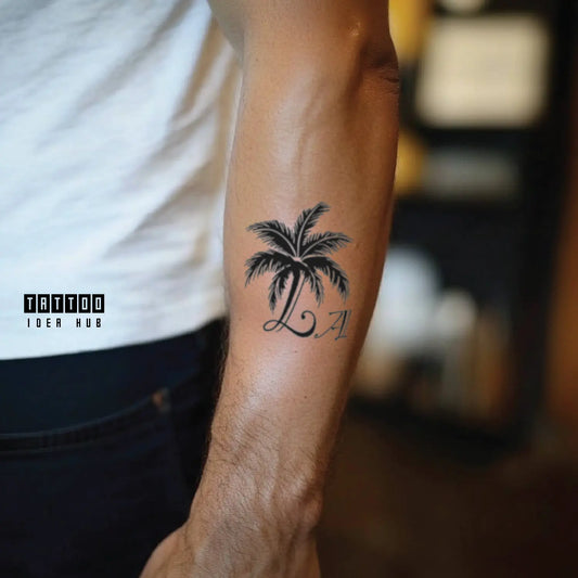 la palm tree forearm temporary tattoo idea design