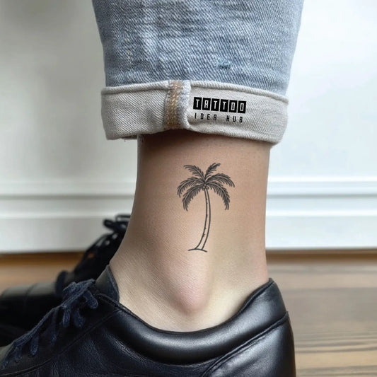 small palm tree outline leg temporary tattoo idea design