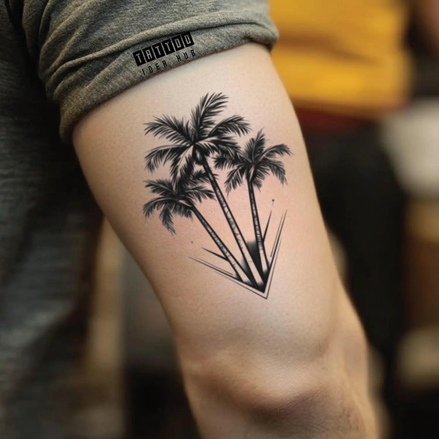 palm tree men bicep temporary tattoo idea design