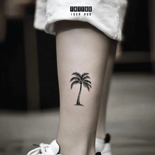 minimalist simple palm tree leg temporary tattoo idea design