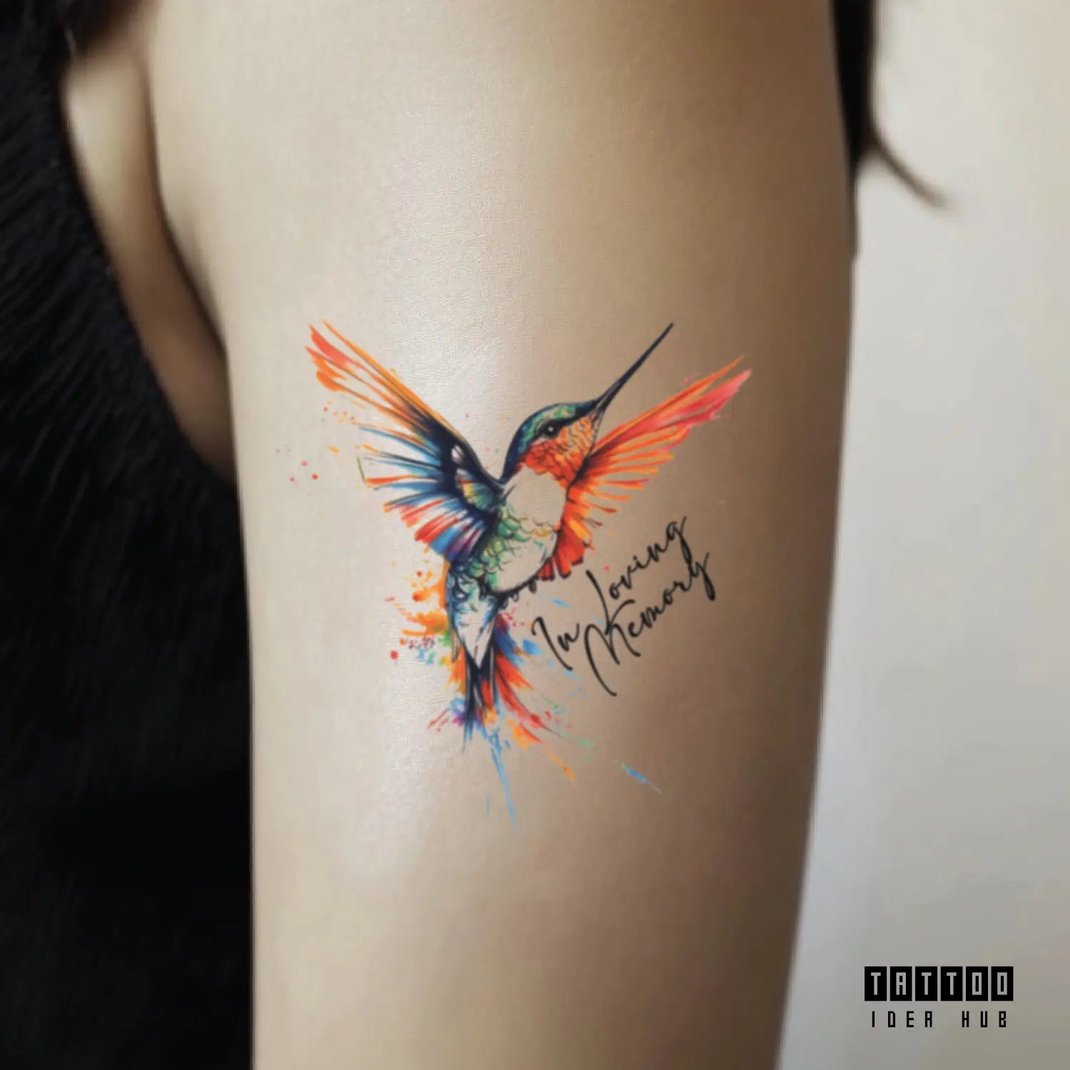 hummingbird memorial bicep temporary tattoo idea design