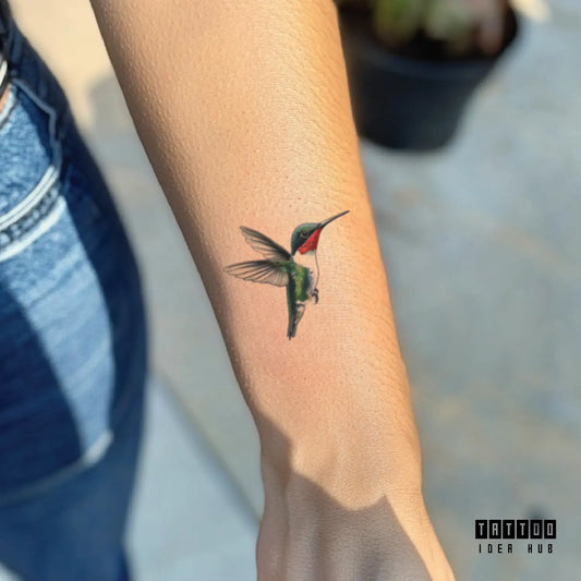 realistic hummingbird forearm temporary tattoo idea design