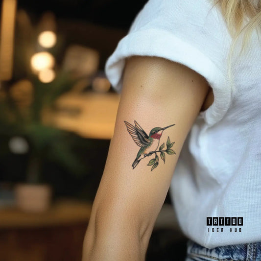 traditional hummingbird bicep temporary tattoo idea design