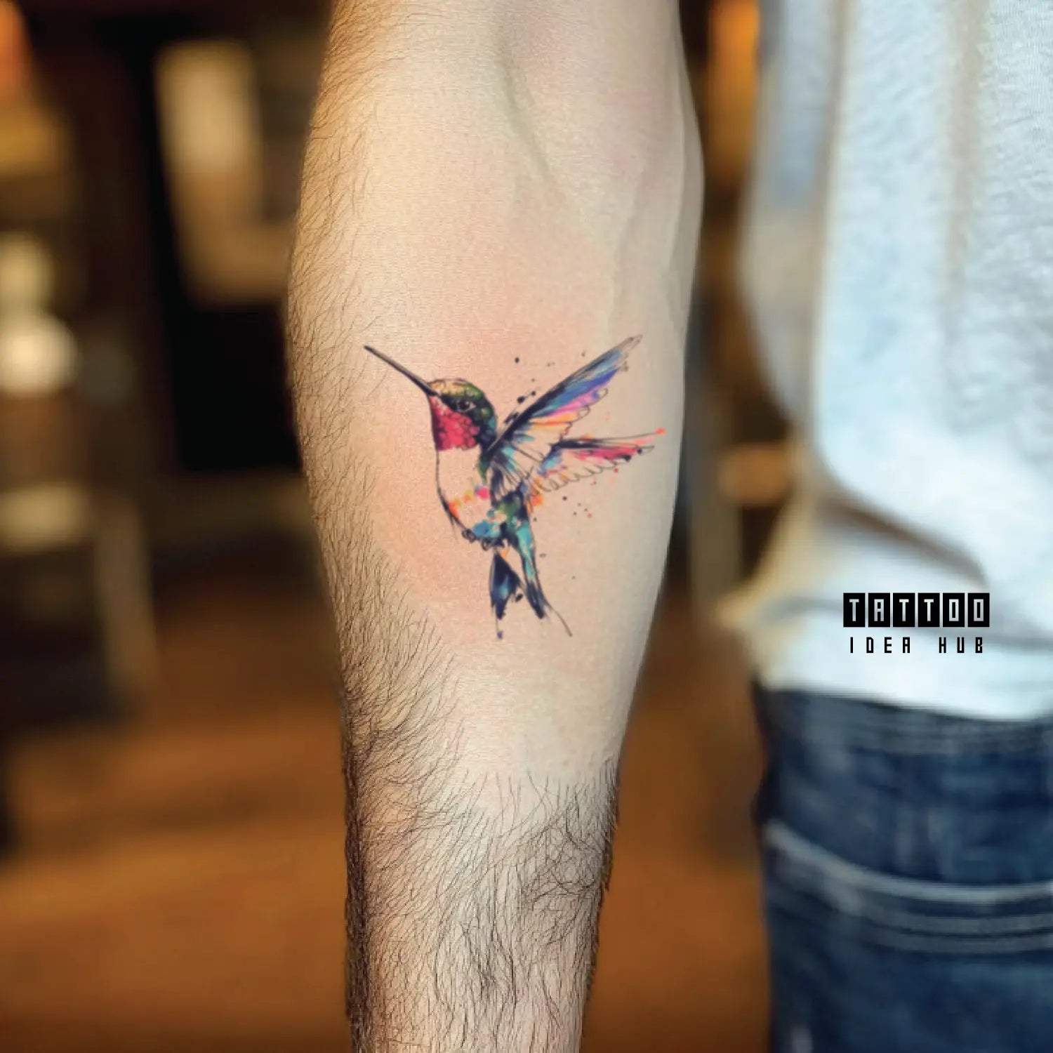 watercolor hummingbird forearm temporary tattoo idea design