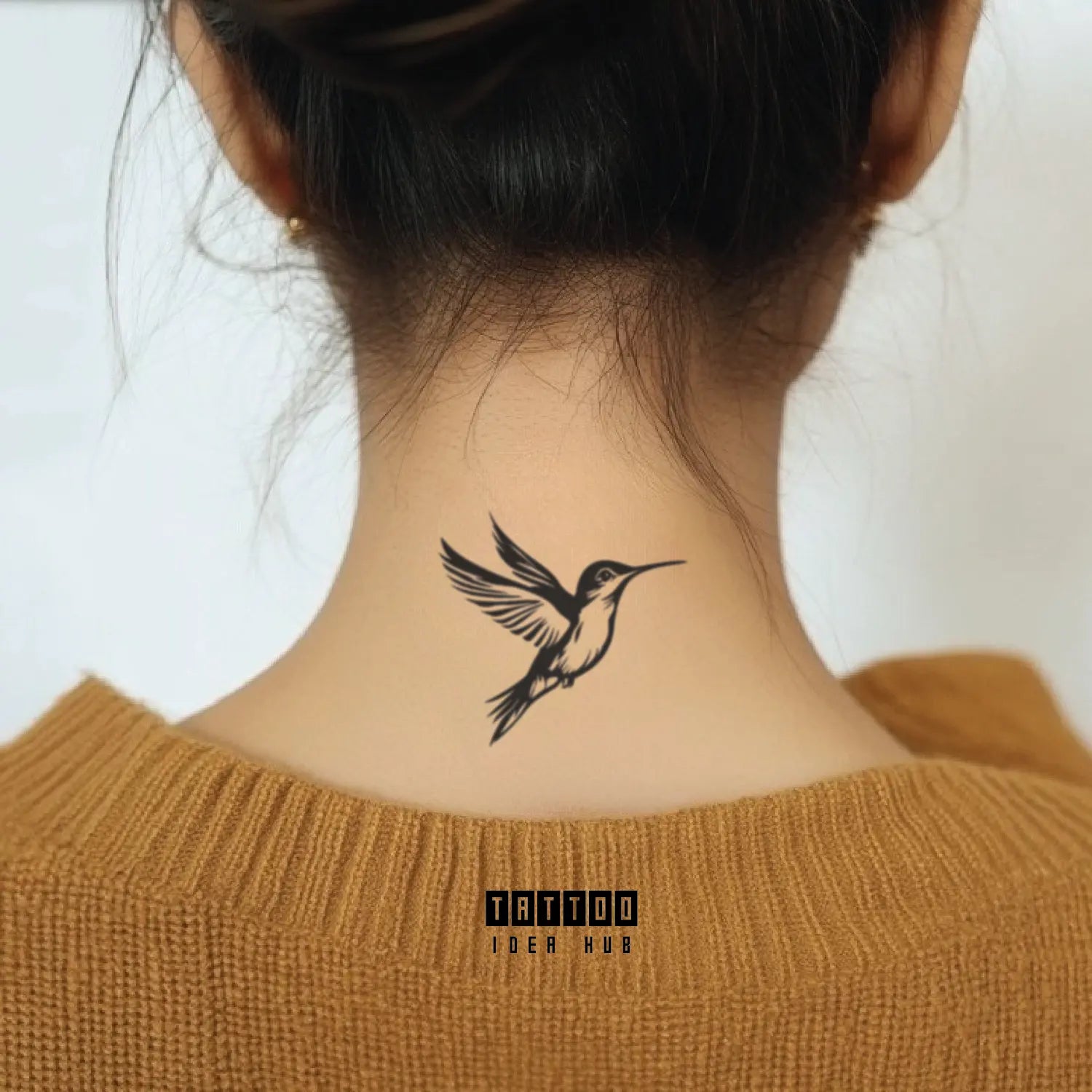 simple hummingbird minimalist neck temporary tattoo idea design