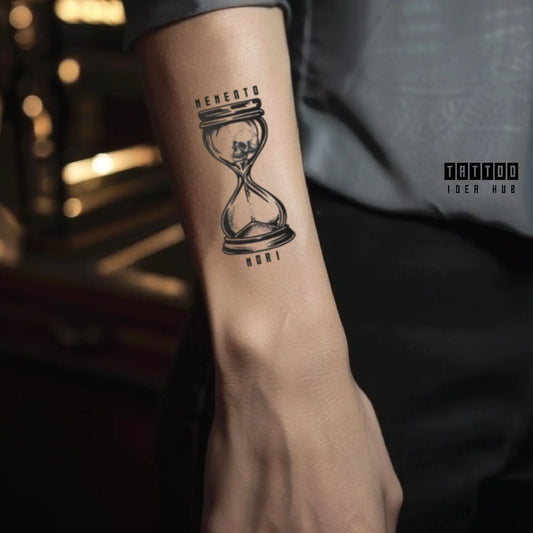 memento mori hourglass forearm temporary tattoo idea design