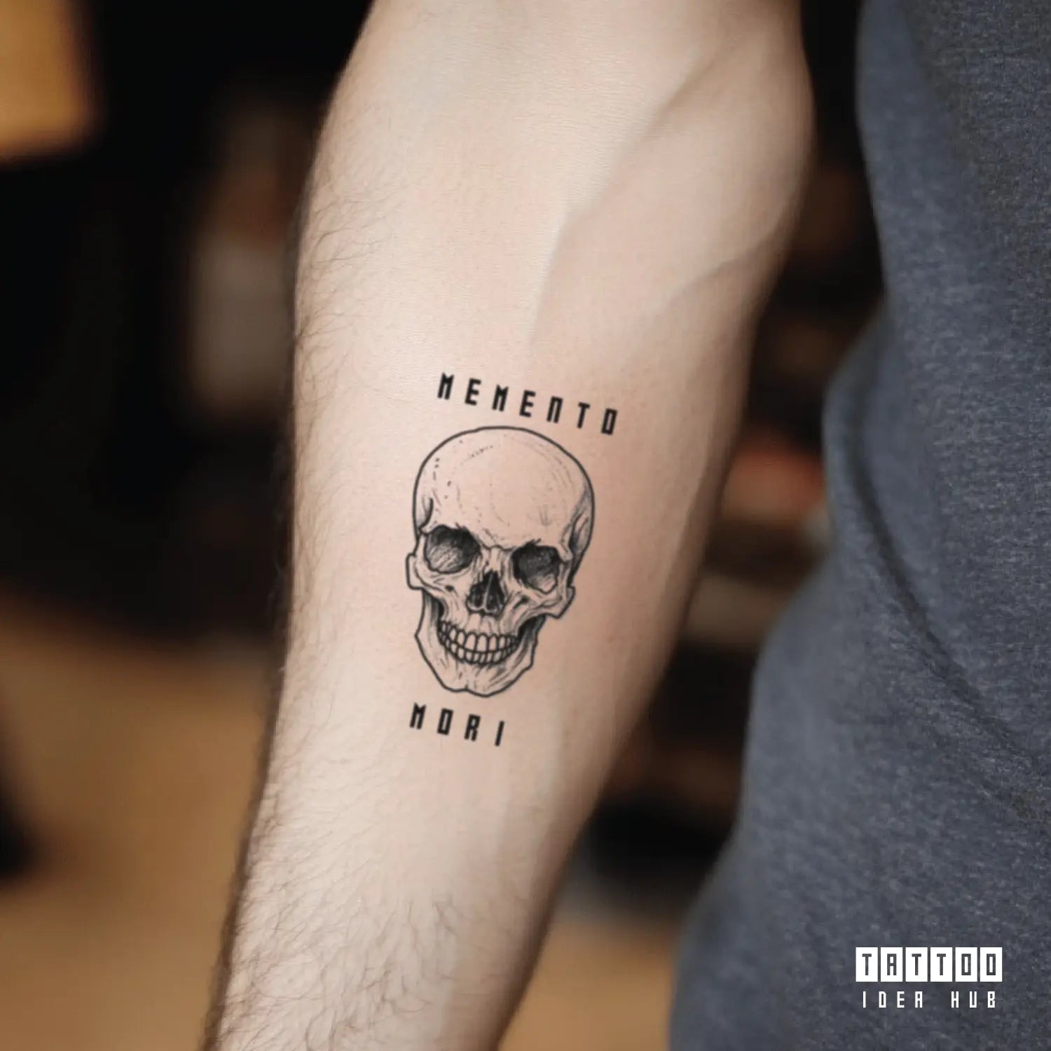 memento mori skull forearm temporary tattoo idea design