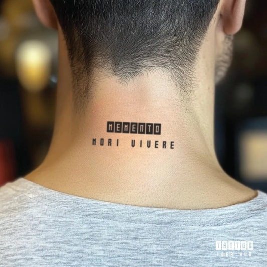 memento mori memento vivere neck temporary tattoo idea design