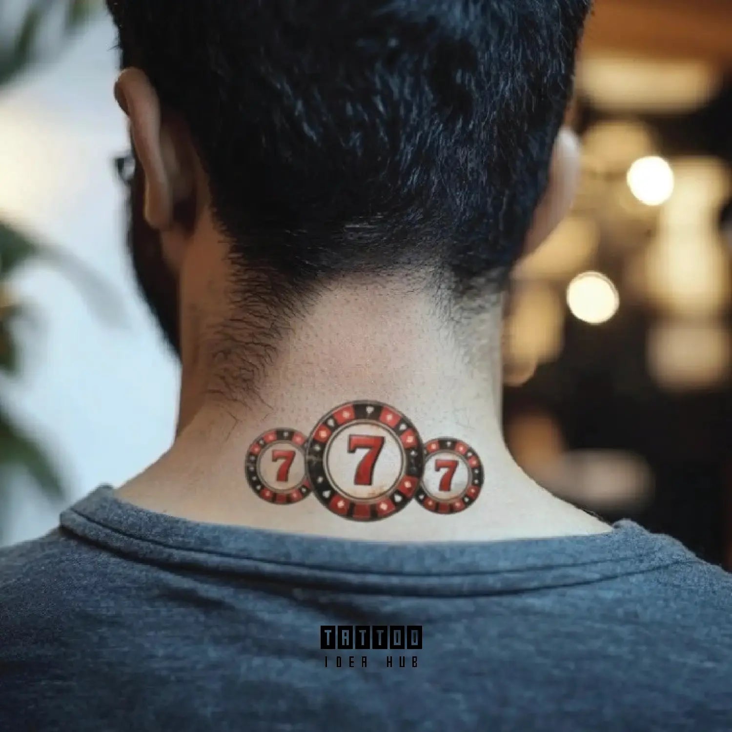 777 casino chips neck temporary tattoo idea design