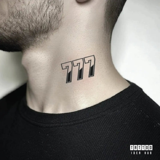 777 gang neck temporary tattoo idea design