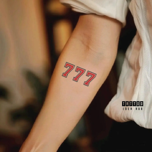 red 777 forearm temporary tattoo idea design