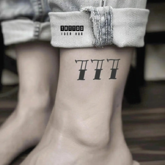 old english font 777 ankle temporary tattoo idea design