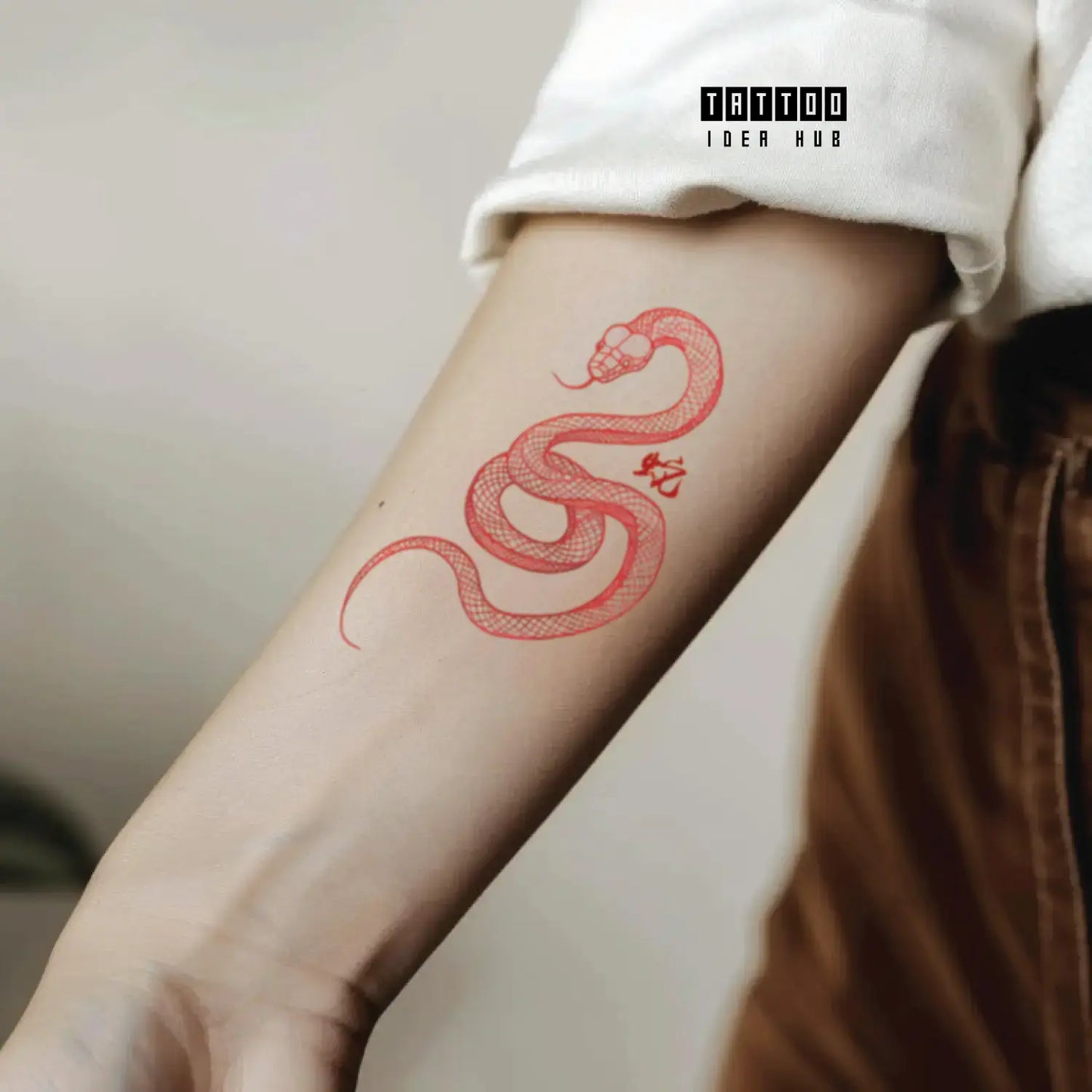 Chinese red snake forearm temporary tattoo idea design