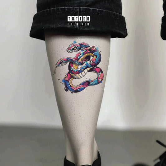 colorful two headed snake leg temporary tattoo idea design