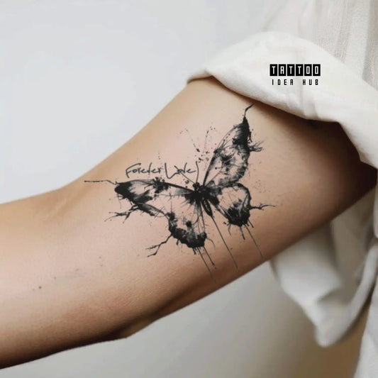 butterfly memorial bicep temporary tattoo idea design