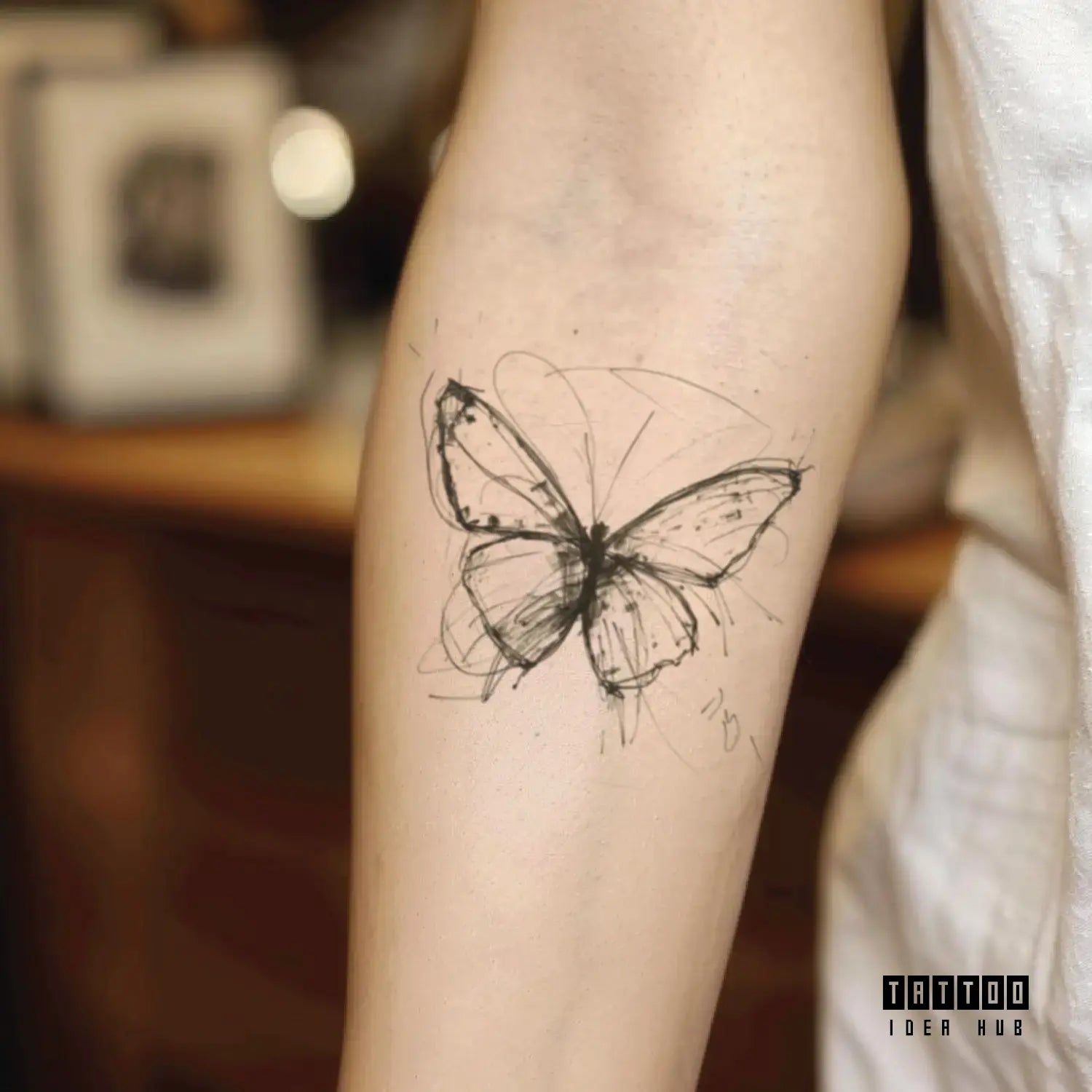 butterfly sketch forearm temporary tattoo idea design