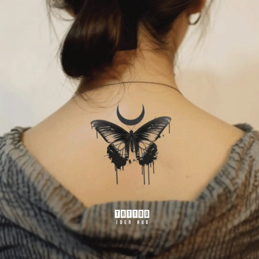 gothic butterfly neck temporary tattoo idea design