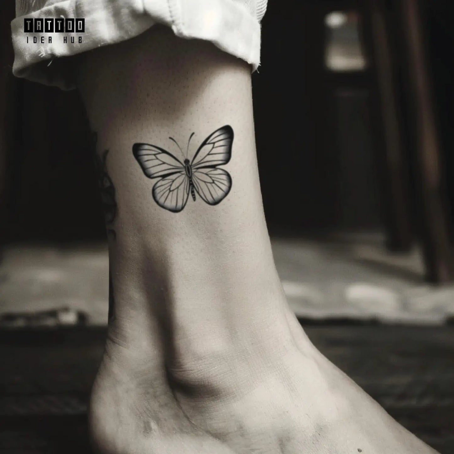 simple butterfly ankle temporary tattoo idea design